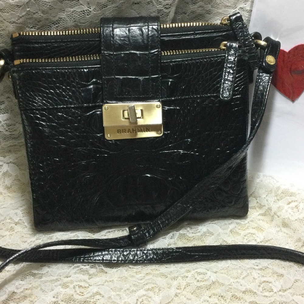 *FIRM** BRAHMIN Mojito Melbourne black Embossed Croc Leather Crossbody Bag